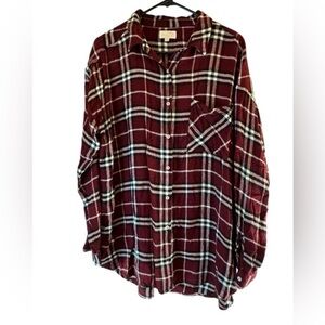 Mudpie Burgundy Flannel Button Down Top Women’s Size Medium